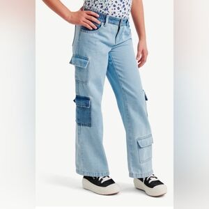 Justice Denim Blue Wide Leg Cargo Jeans Grunge Y2K Size 14